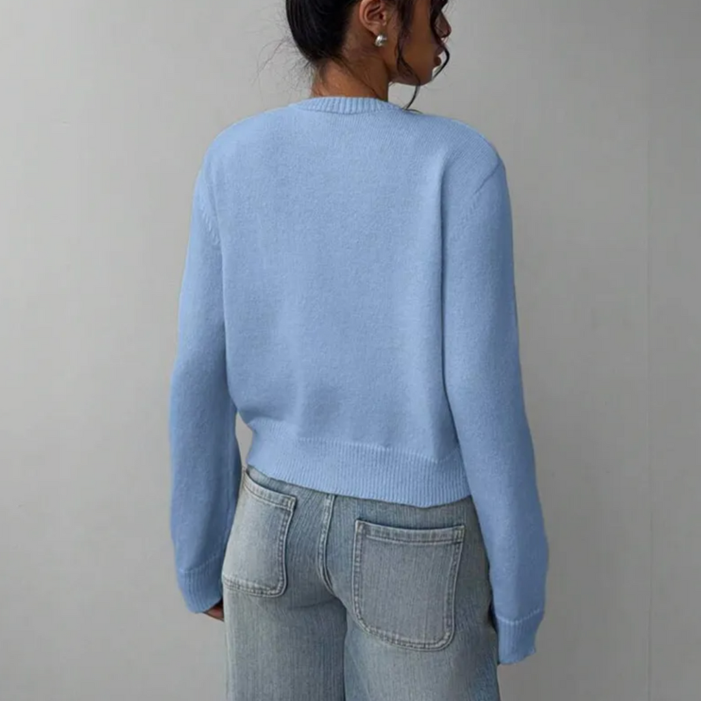Kelly | Women's Cropped Button-Front Cardigan – Round-Neck Knit for Everyday Layering