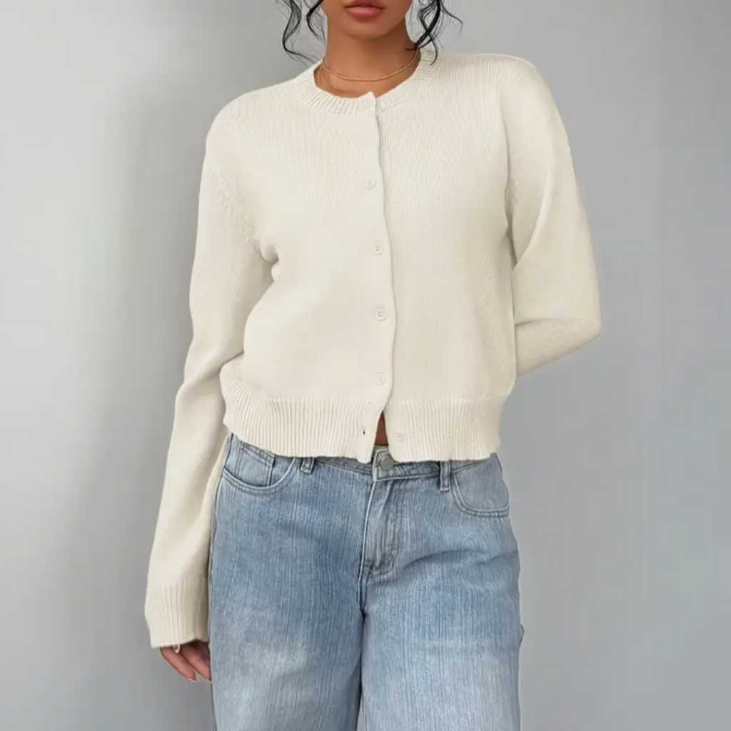 Kelly | Women's Cropped Button-Front Cardigan – Round-Neck Knit for Everyday Layering