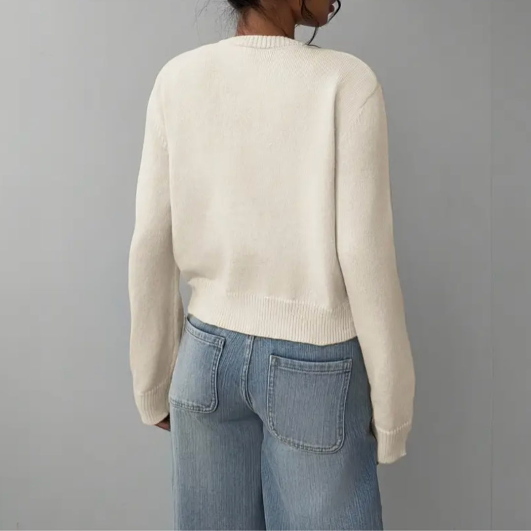 Kelly | Women's Cropped Button-Front Cardigan – Round-Neck Knit for Everyday Layering