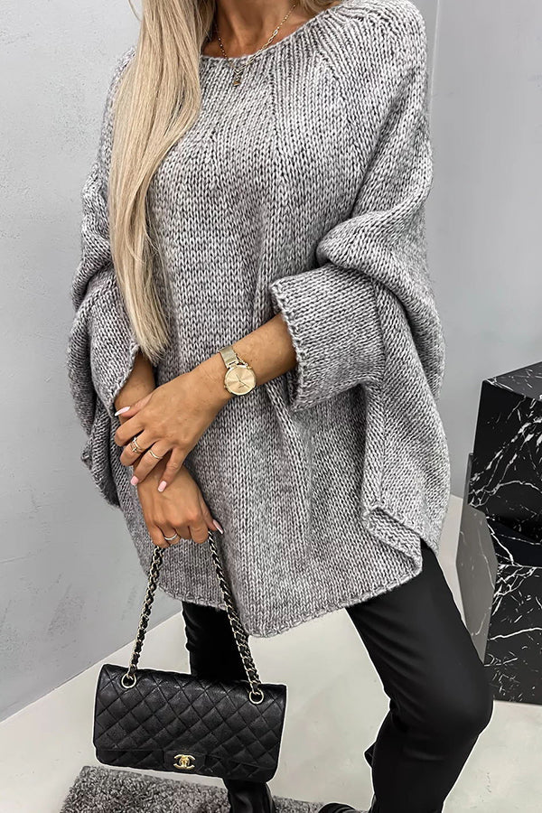 Pauline | Women's Draped Knit Poncho – Relaxed Round-Neck Sweater for Smart Casual Layering