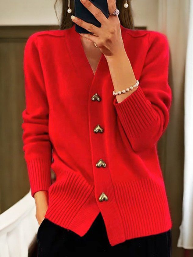 Zoe | Women's Heart-Button Knit Cardigan – Elegant V-Neck Layer for Everyday Styling