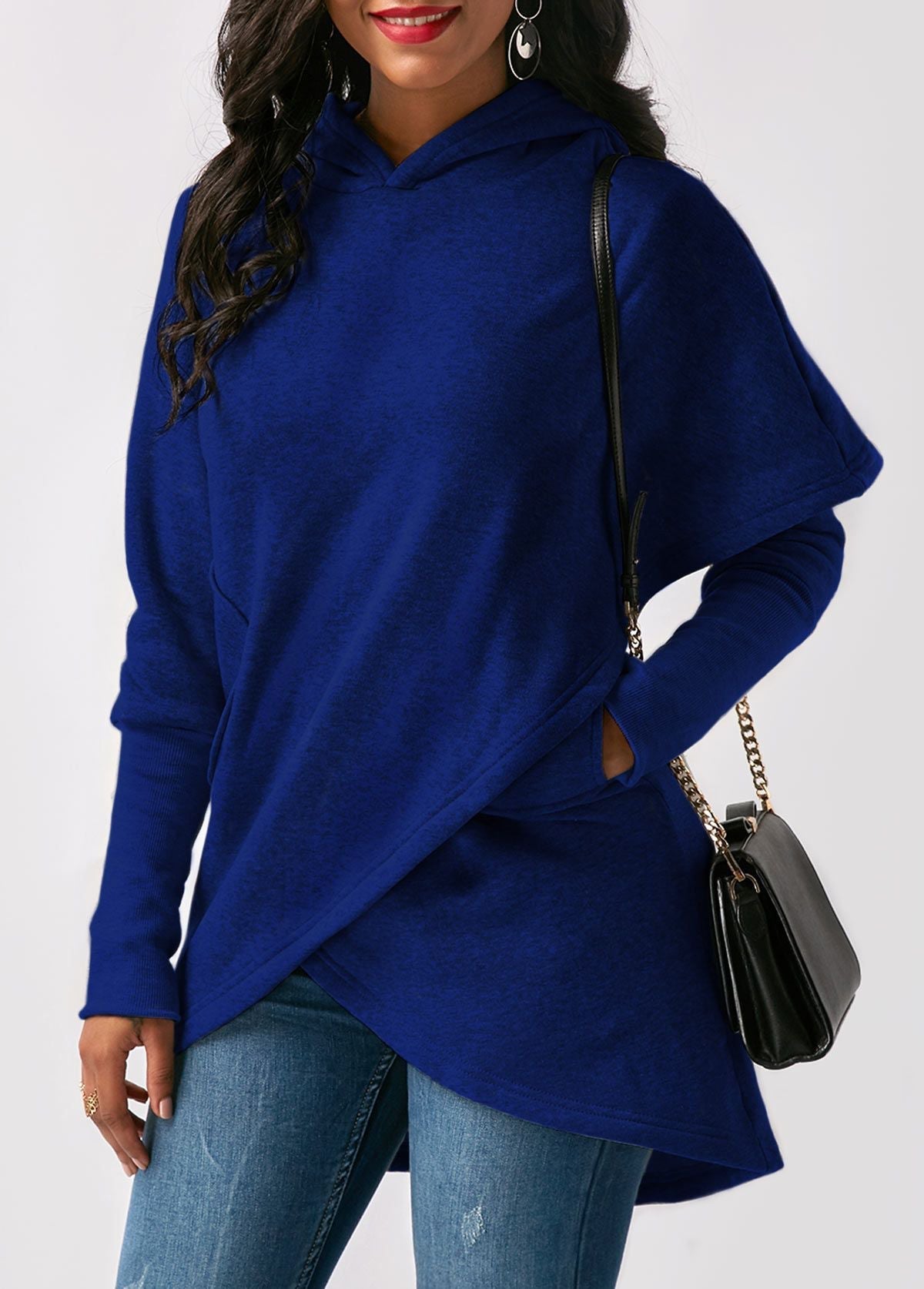 Lisa | Women's Asymmetric Longline Hoodie – Layered Wrap-Front Style for Casual Autumn Winter Days and Everyday WearWomen's Asymmetric Longline Hoodie – Layered Wrap-Front Style for Casual Autumn Winter Days and Everyday Wear