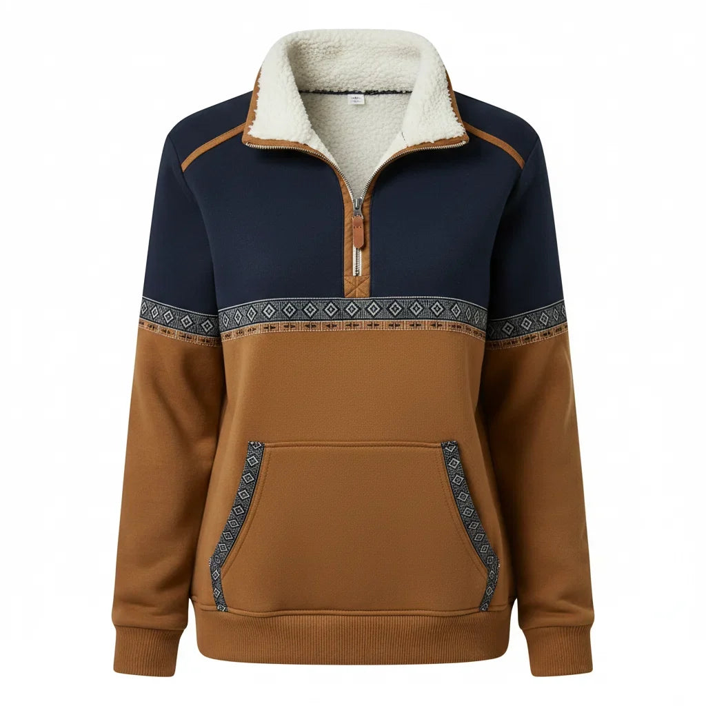 Sharon | Women's Sherpa Collar Sweatshirt – Printed Quarter-Zip Layer for Autumn and Winter Wear