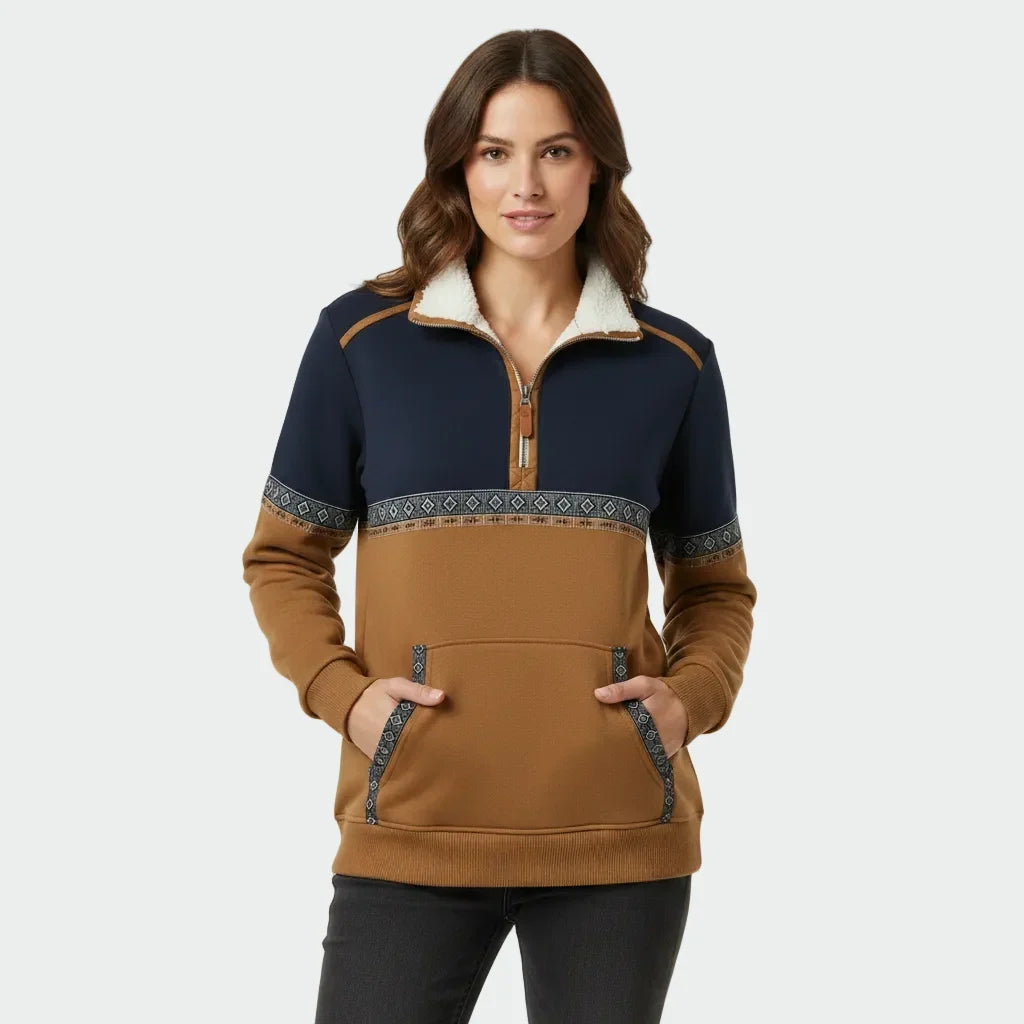 Sharon | Women's Sherpa Collar Sweatshirt – Printed Quarter-Zip Layer for Autumn and Winter Wear