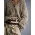 Andrea | Women's Fluffy V-Neck Cardigan – Soft Relaxed Button-Up Knit for Autumn and Winter