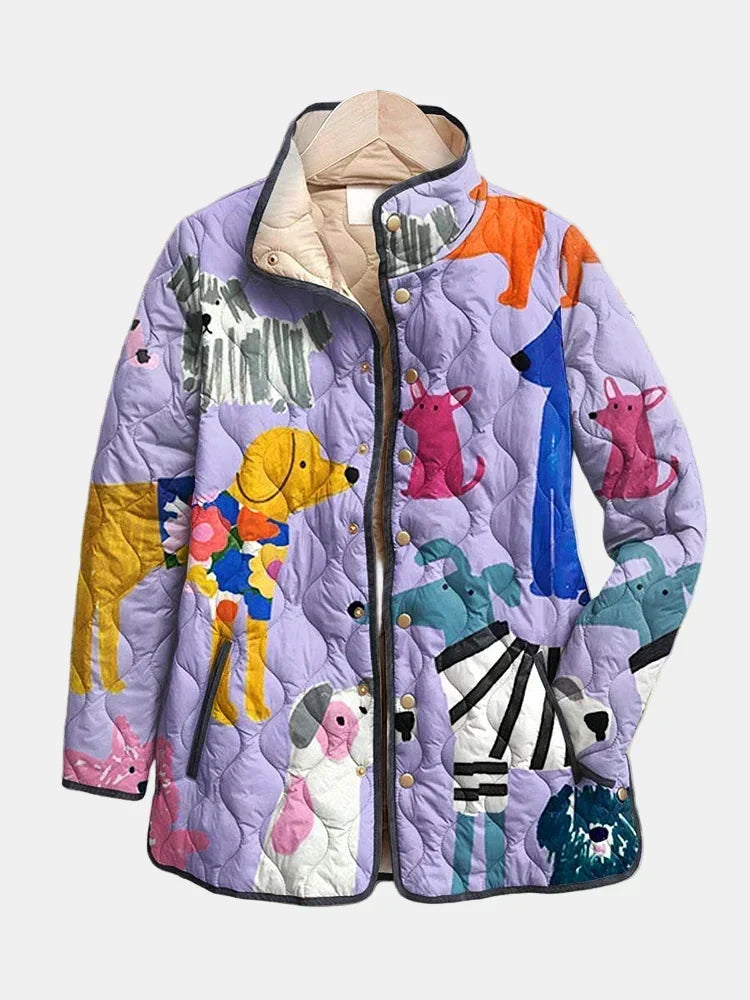 Florence | Casual Quilted Jacket with Dog Print