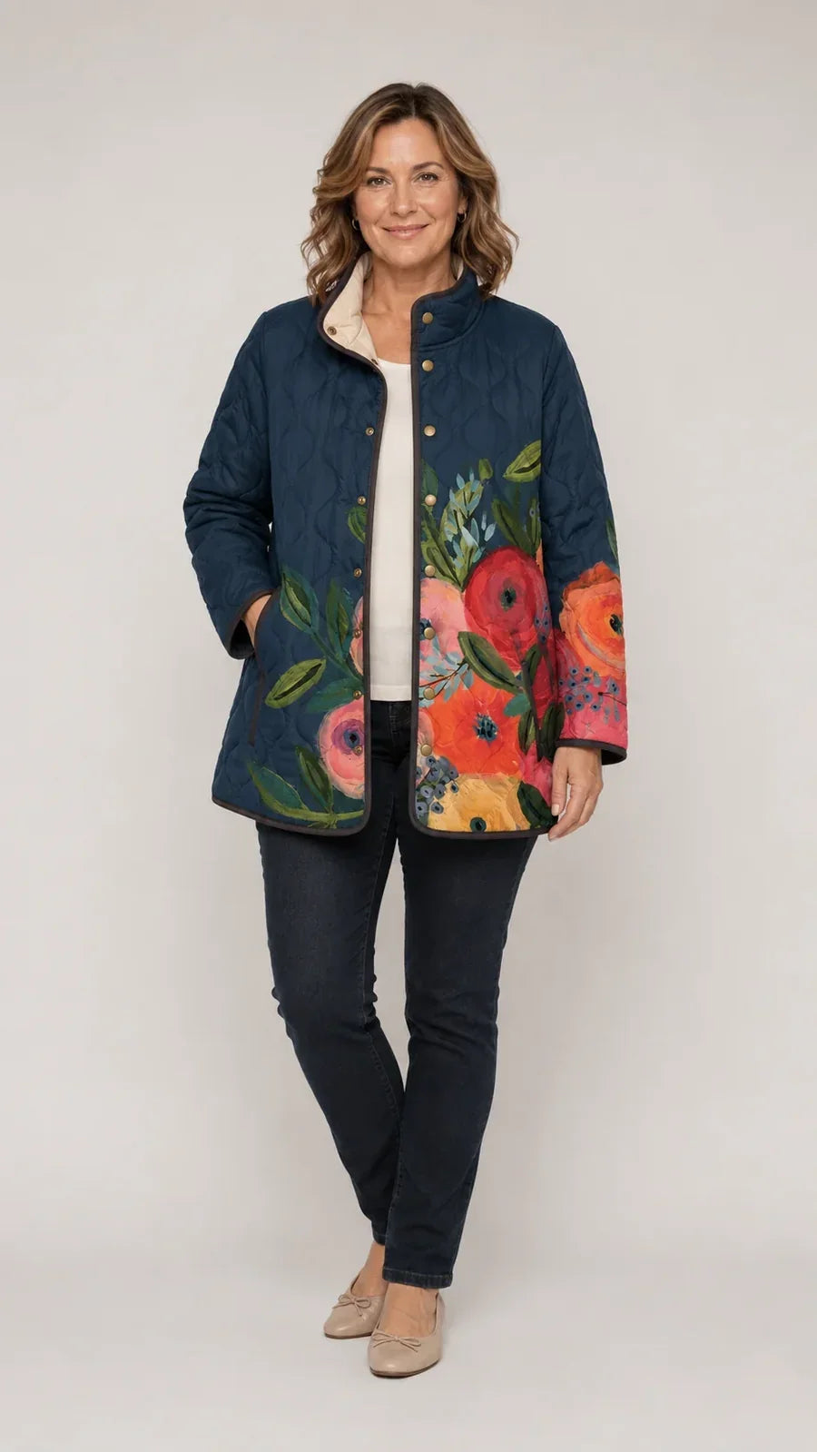 Ruth | Vintage Floral Print Quilted Jacket