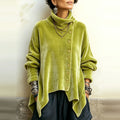Pauline | Chic Velvet Asymmetric Button Turtleneck Top