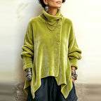 Pauline | Chic Velvet Asymmetric Button Turtleneck Top