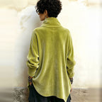 Pauline | Chic Velvet Asymmetric Button Turtleneck Top