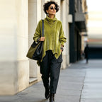 Pauline | Chic Velvet Asymmetric Button Turtleneck Top