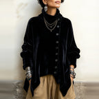 Pauline | Chic Velvet Asymmetric Button Turtleneck Top
