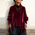 Pauline | Chic Velvet Asymmetric Button Turtleneck Top