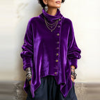 Pauline | Chic Velvet Asymmetric Button Turtleneck Top