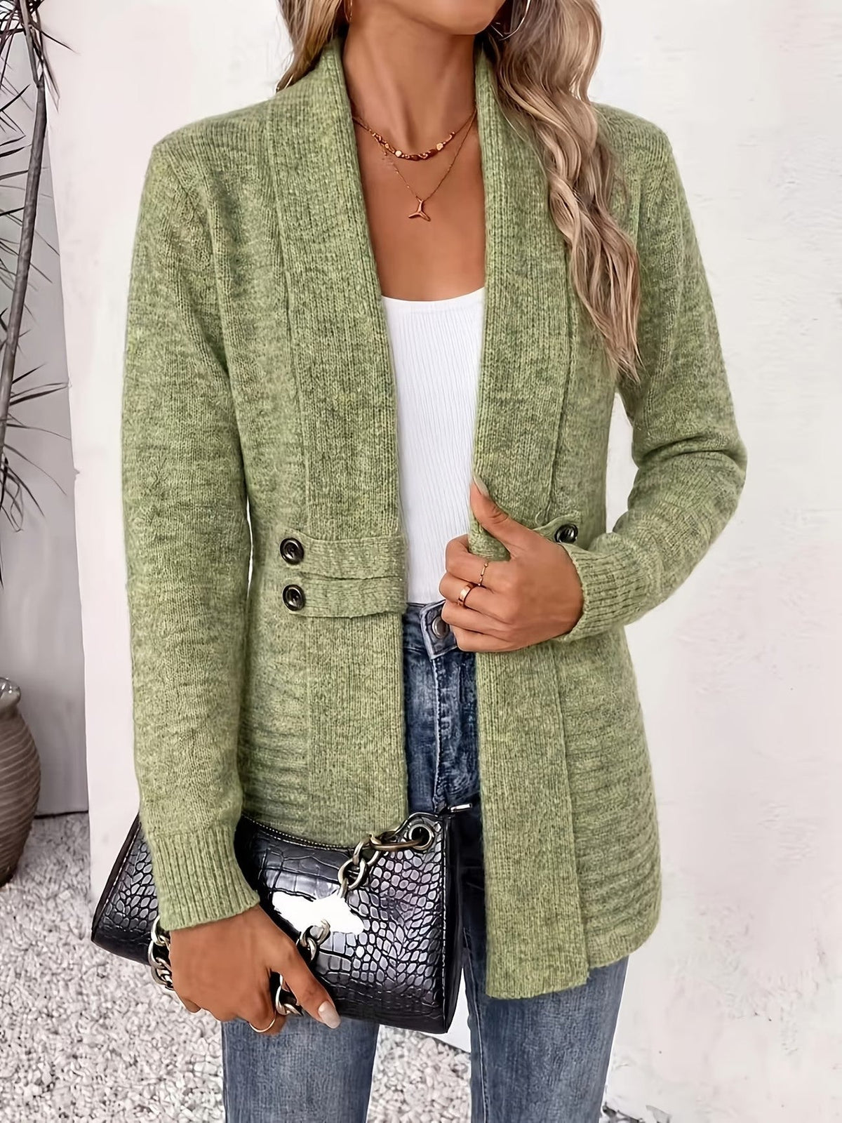 Tessa | Sage Ribbed Knit Button-Tab Cardigan