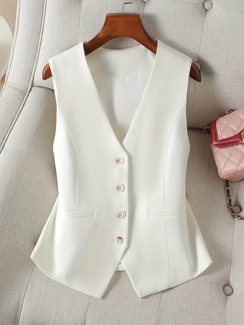Linda | Women's Tailored V-Neck Waistcoat – Fitted Button-Front Layer for Office and Smart Casual Wear