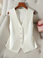 Linda | Women's Tailored V-Neck Waistcoat – Fitted Button-Front Layer for Office and Smart Casual Wear