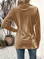 Janet | Camel Velvet Button-Tab Cardigan