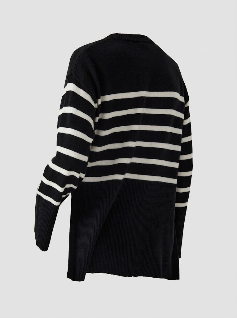 Deborah | Women's Striped Colour-Block Knit Sweater – Relaxed Longline Pullover for Modern Winter Layering