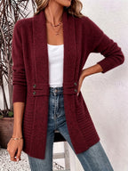 Elise | Burgundy Ribbed Knit Button-Tab Cardigan