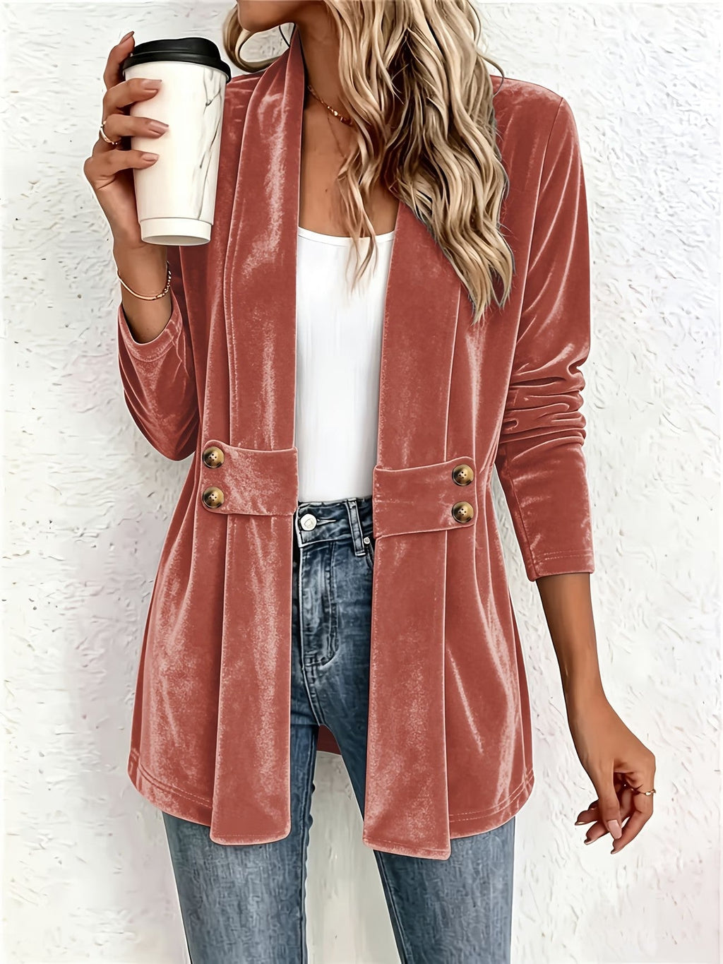 Marie | Rust Velvet Button-Tab Cardigan