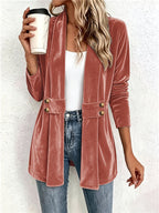 Marie | Rust Velvet Button-Tab Cardigan