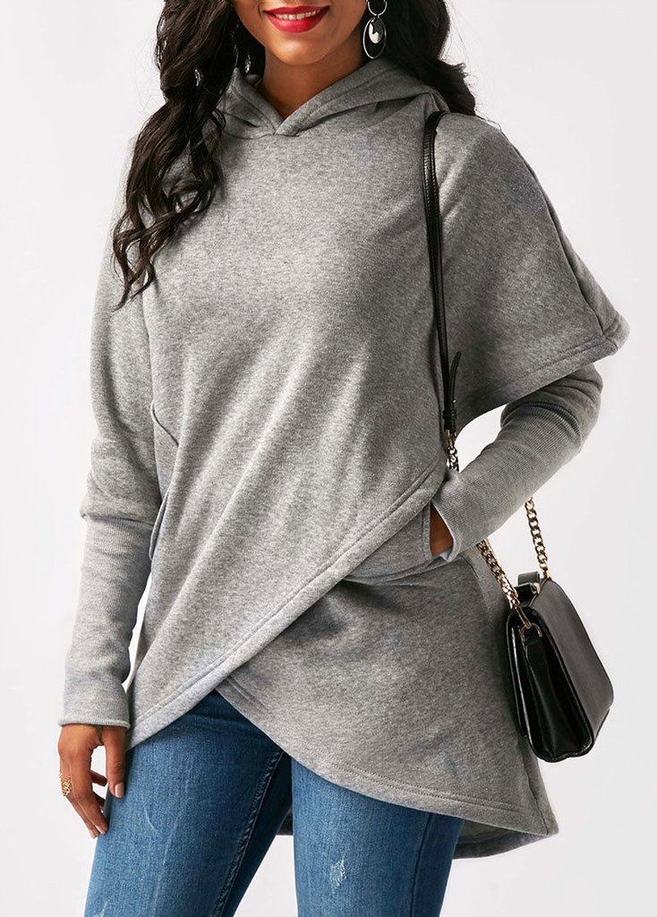 Lisa | Women's Asymmetric Longline Hoodie – Layered Wrap-Front Style for Casual Autumn Winter Days and Everyday WearWomen's Asymmetric Longline Hoodie – Layered Wrap-Front Style for Casual Autumn Winter Days and Everyday Wear