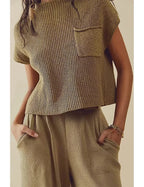 Erin | Women's Ribbed Short-Sleeve Knit Top – Relaxed Mock-Neck Shirt for Office and Daily Wear