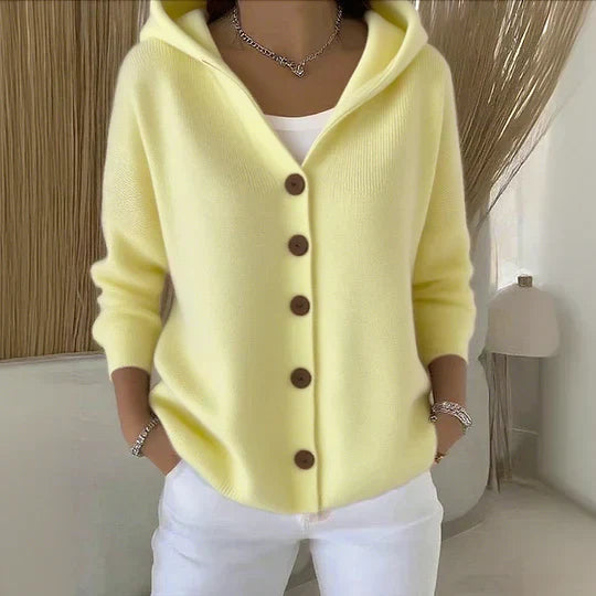 Cassandra | Women's Hooded Knit Cardigan – Relaxed Button-Front Sweater with Pockets for Everyday Casual Layering