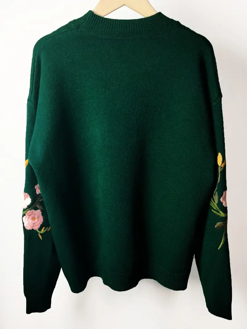 Kelly | Women's Embroidered Crew-Neck Knitted Sweater – Warm Relaxed Long-Sleeve Layer for Casual Everyday Wear Smart Autumn Outfits and Winter Seasonal Styling