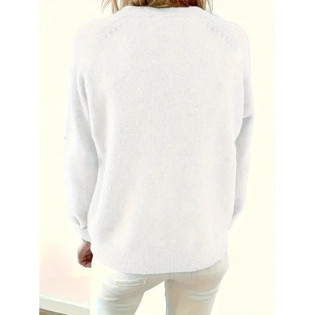 Marilyn | Women's V-Neck Knit Sweater – Relaxed Button-Neck Style for Everyday Wear