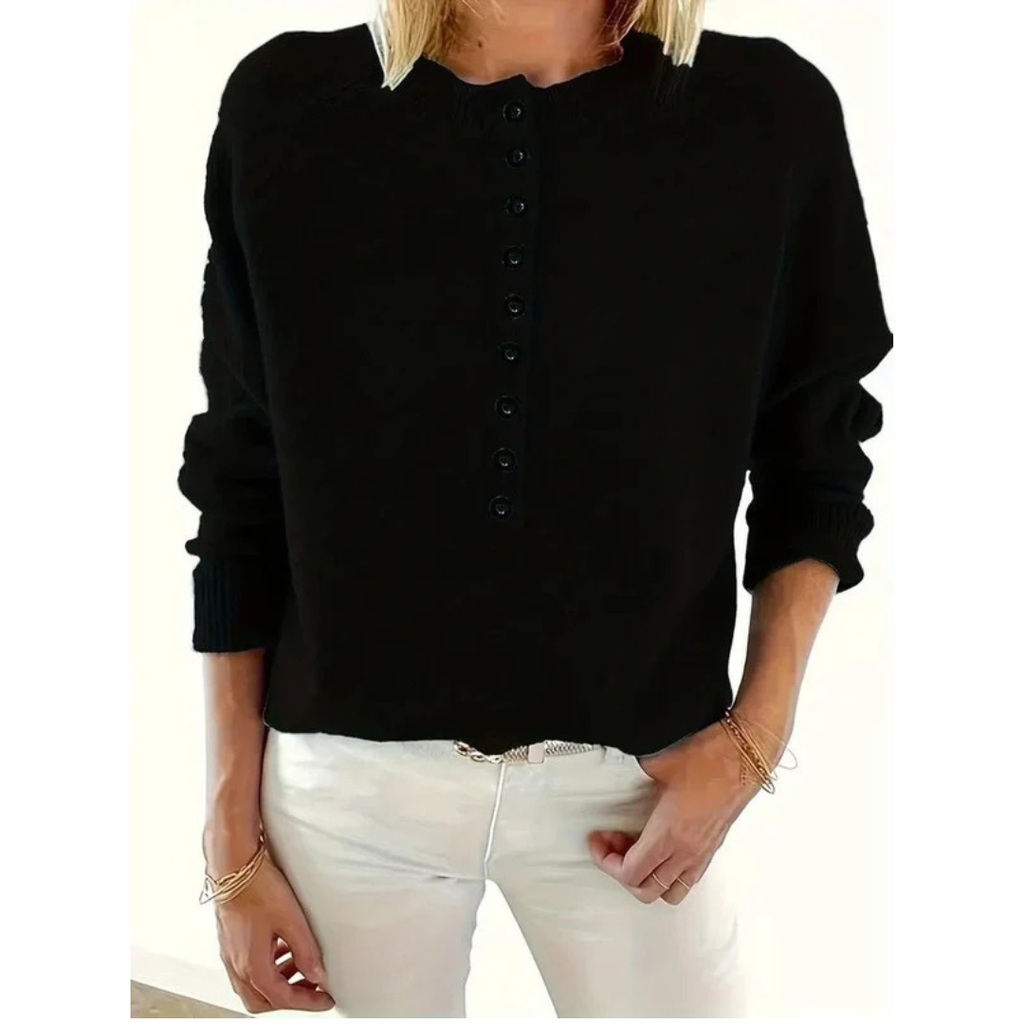Marilyn | Women's V-Neck Knit Sweater – Relaxed Button-Neck Style for Everyday Wear