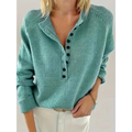 Marilyn | Women's V-Neck Knit Sweater – Relaxed Button-Neck Style for Everyday Wear