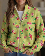 Penelope | Pink Floral Lime Zip Cardigan
