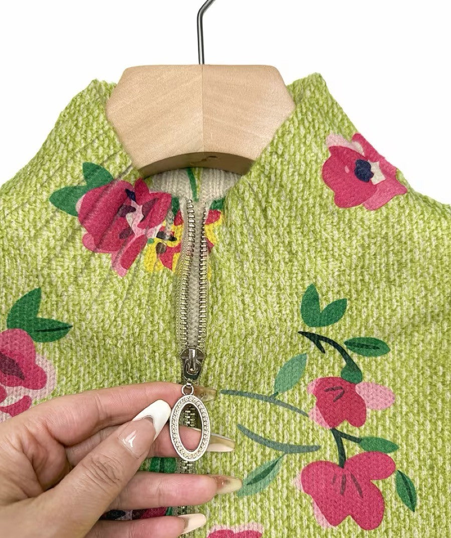Penelope | Pink Floral Lime Zip Cardigan