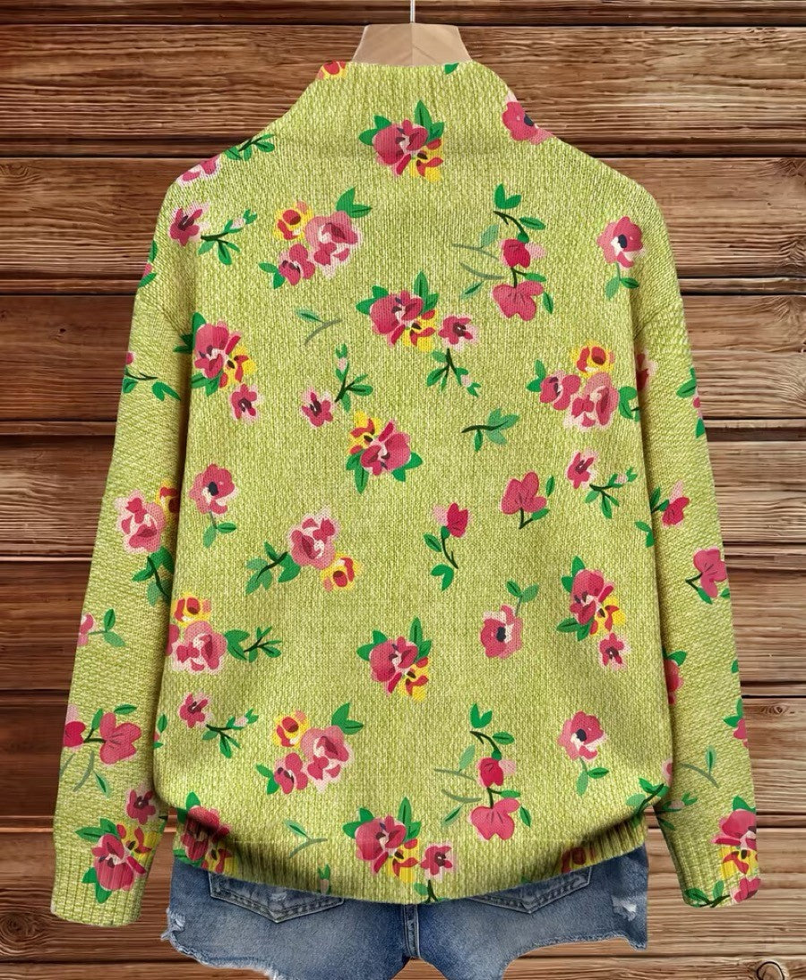 Penelope | Pink Floral Lime Zip Cardigan