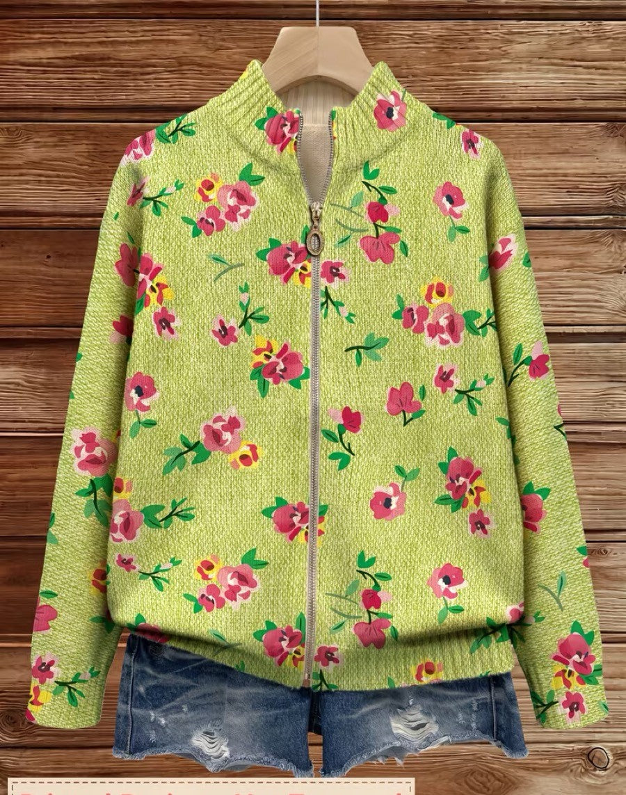 Penelope | Pink Floral Lime Zip Cardigan