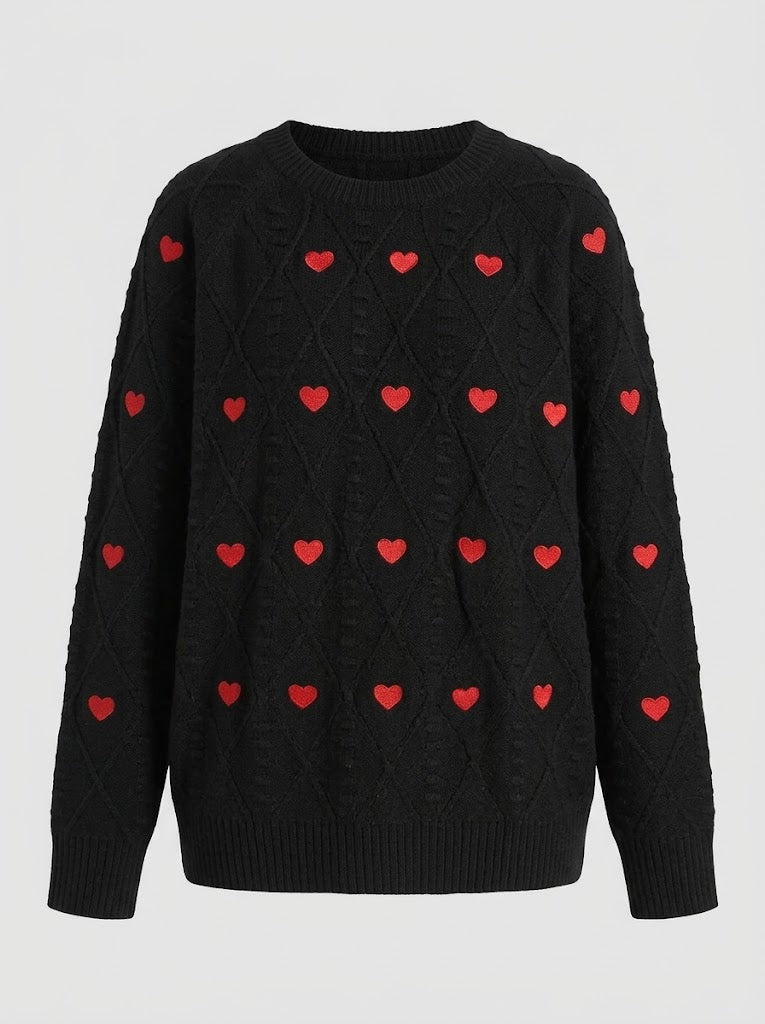 Isla | Women's Heart Pattern Cable-Knit Sweater – Relaxed Crew-Neck Pullover for Cosy Seasonal Styling