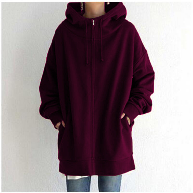 Eileen | Women's Oversized Longline Zip-Up Hoodie – Relaxed Hooded Sweatshirt Jacket with Pockets for Casual Autumn and Winter Layering