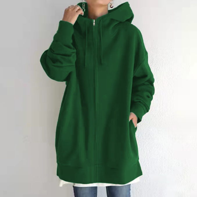 Eileen | Women's Oversized Longline Zip-Up Hoodie – Relaxed Hooded Sweatshirt Jacket with Pockets for Casual Autumn and Winter Layering