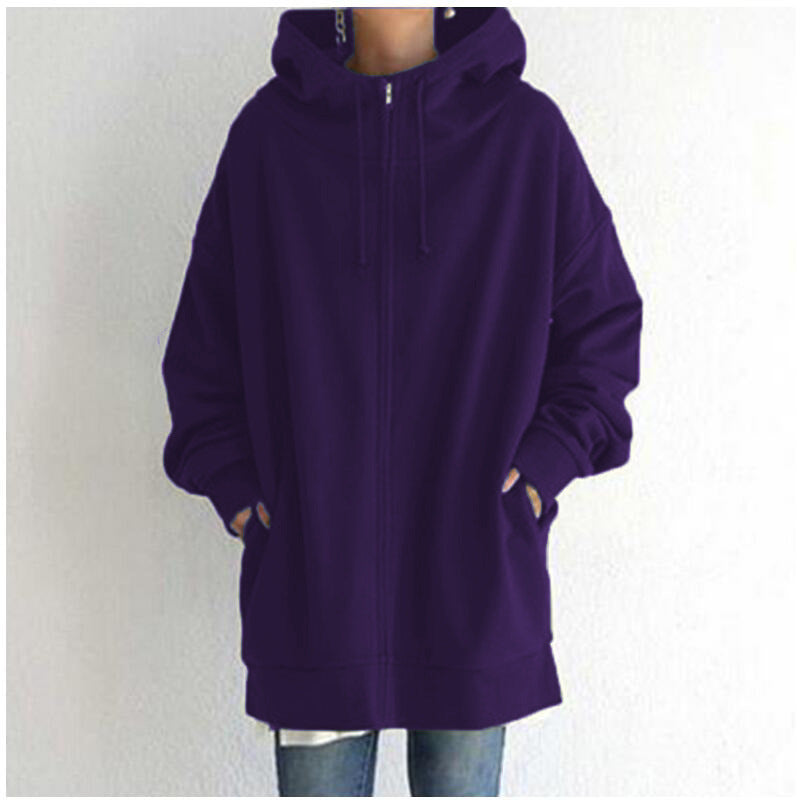 Eileen | Women's Oversized Longline Zip-Up Hoodie – Relaxed Hooded Sweatshirt Jacket with Pockets for Casual Autumn and Winter Layering