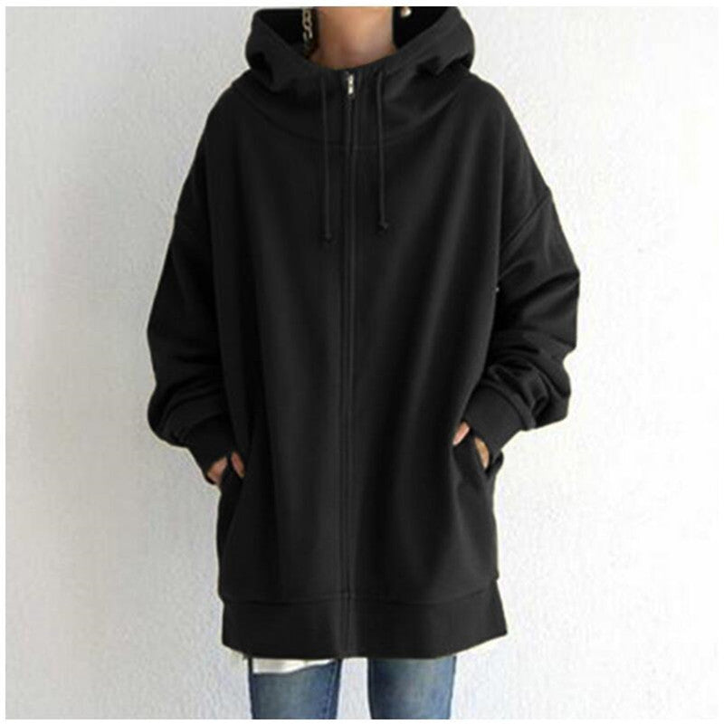 Eileen | Women's Oversized Longline Zip-Up Hoodie – Relaxed Hooded Sweatshirt Jacket with Pockets for Casual Autumn and Winter Layering