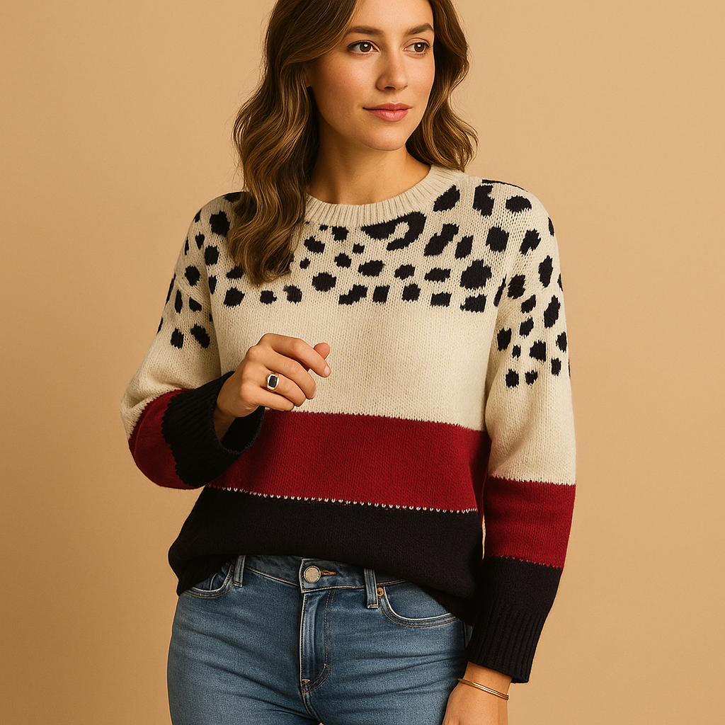 Harley | Women's Printed Cotton Knit Sweater – Relaxed Crew Neck Layer for Autumn and Winter Casual Wear