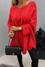 Pauline | Women's Draped Knit Poncho – Relaxed Round-Neck Sweater for Smart Casual Layering