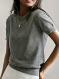 Sharon | Women's Fine Knit Sweater with Short Sleeves and Ribbed Trim