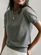 Sharon | Women's Fine Knit Sweater with Short Sleeves and Ribbed Trim
