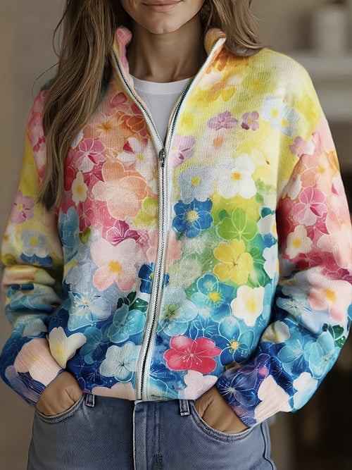 Betty | Watercolor Floral Ombre Zip Cardigan