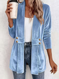 Maxine | Sky Blue Velvet Button-Tab Cardigan