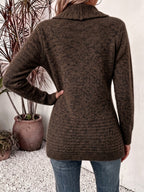 Jane | Chocolate Ribbed Knit Button-Tab Cardigan