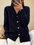 Brenda | Women's Heart-Button V-Neck Cardigan – Soft Relaxed Knit for Office and Weekend Wear